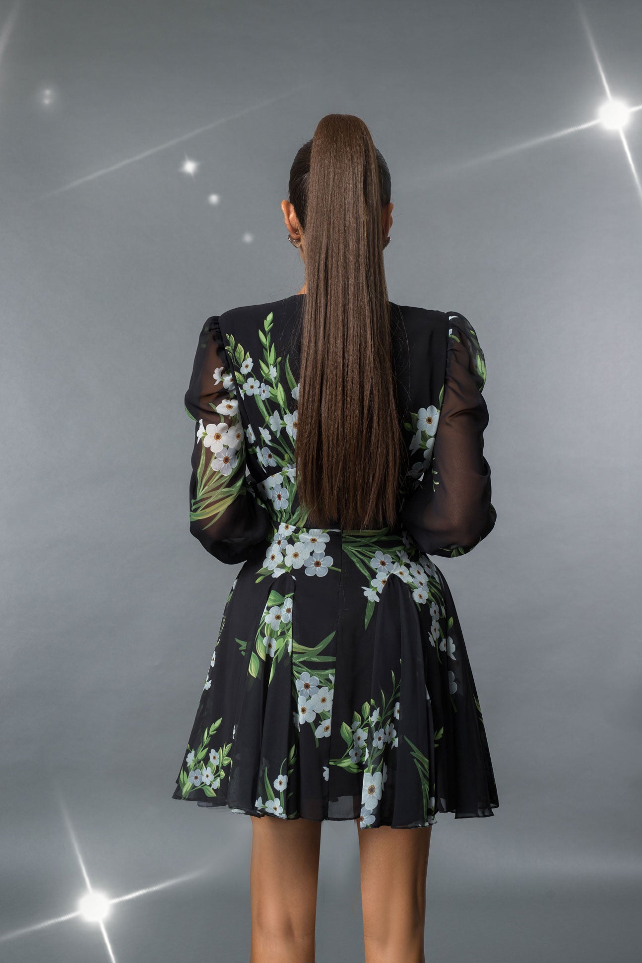 Fall Print Chiffon Black Dress