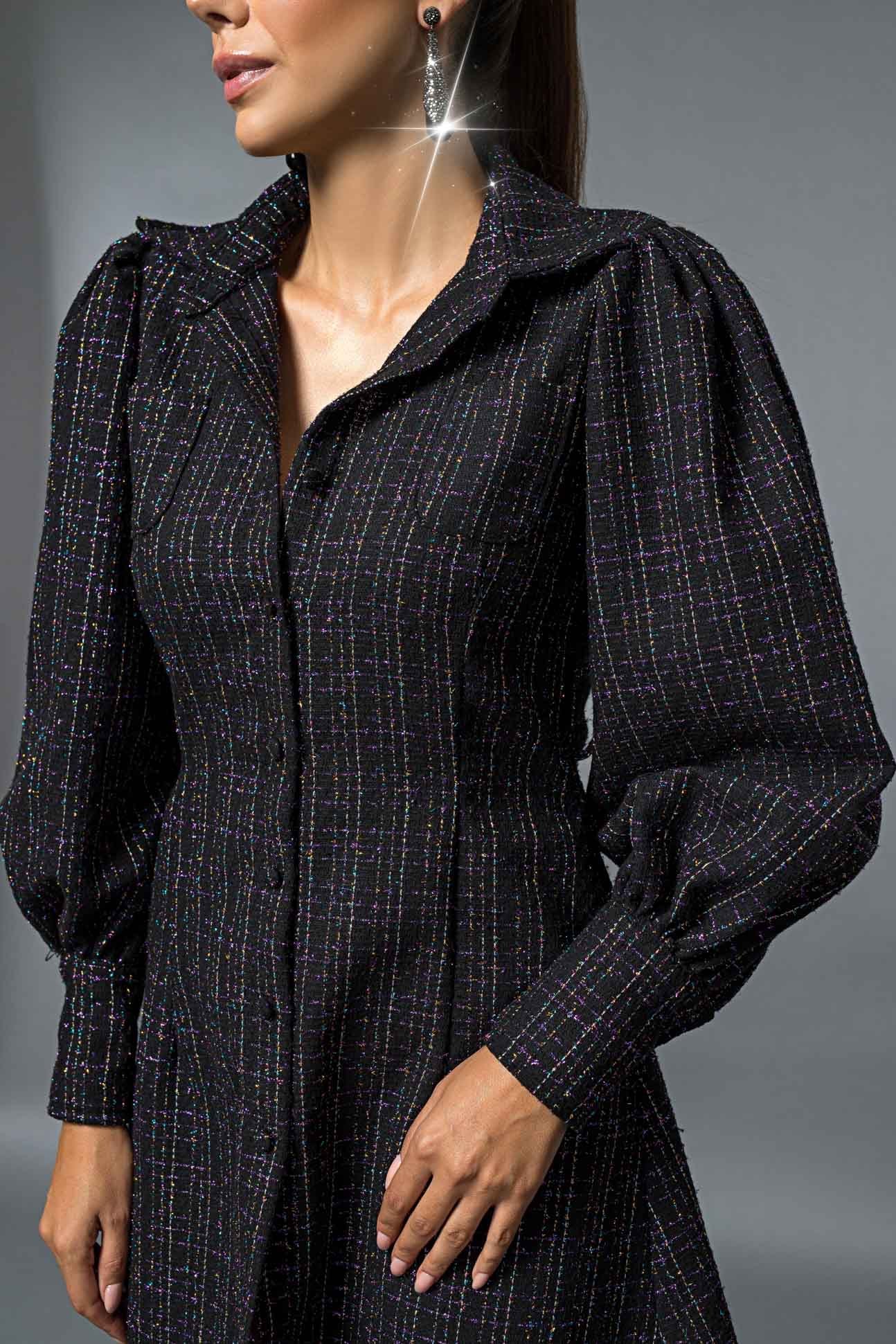 Long Sleeved Tweed Black Dress