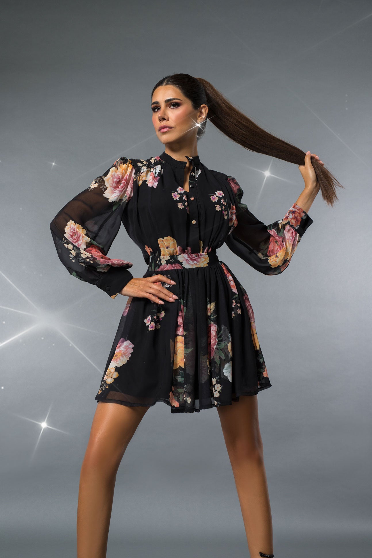 Chiffon Black Flower Dress