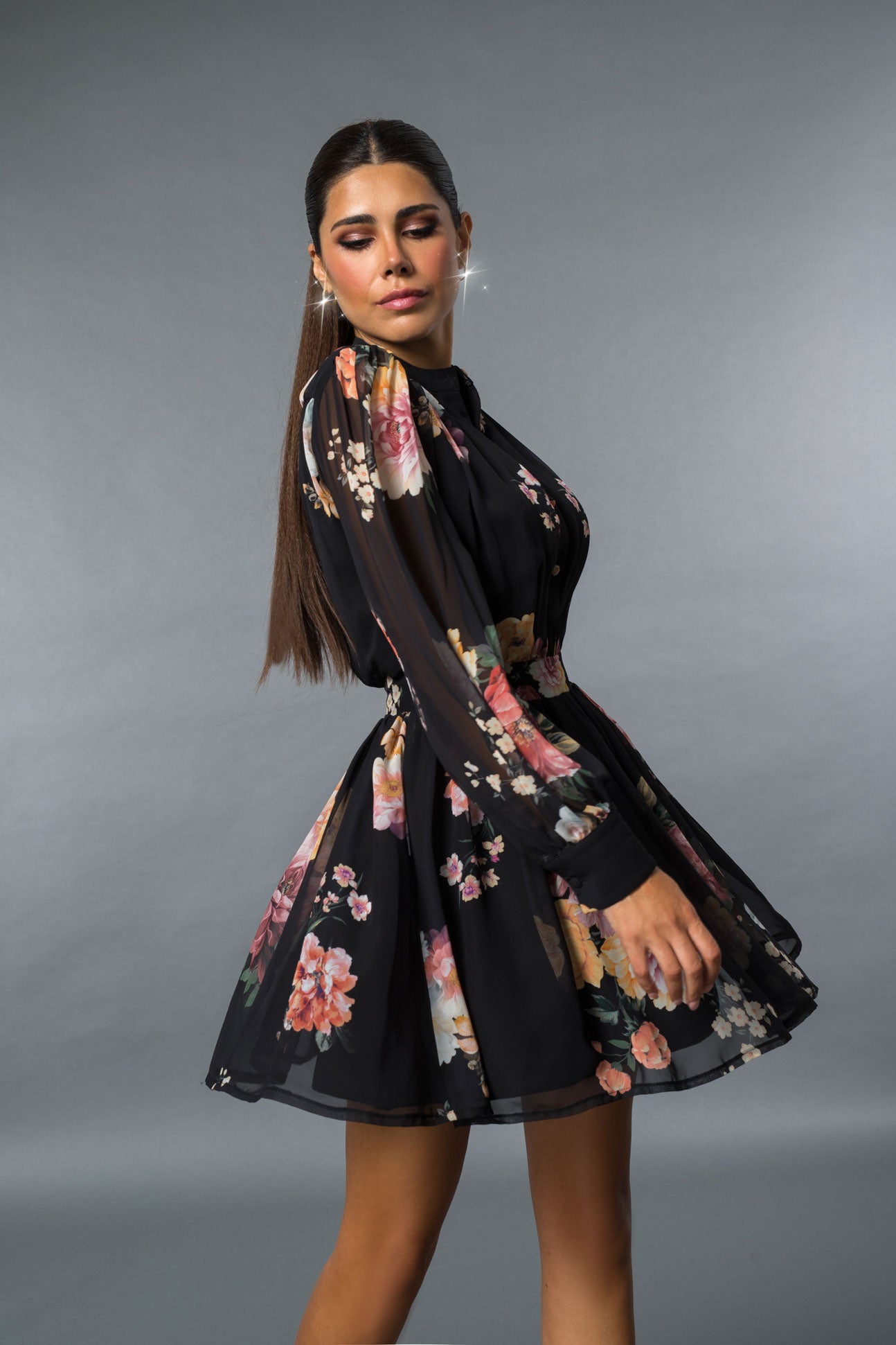 Chiffon Black Flower Dress