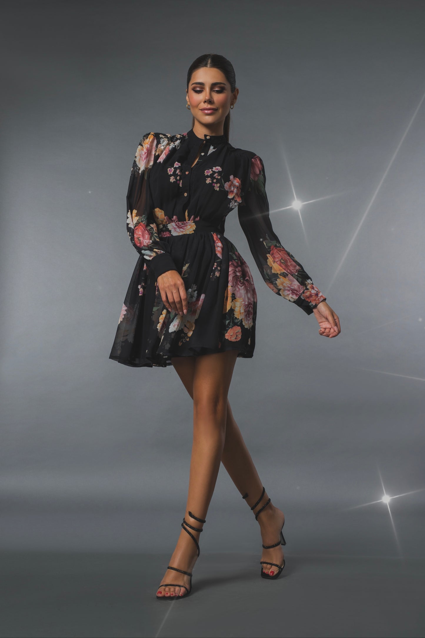 Chiffon Black Flower Dress