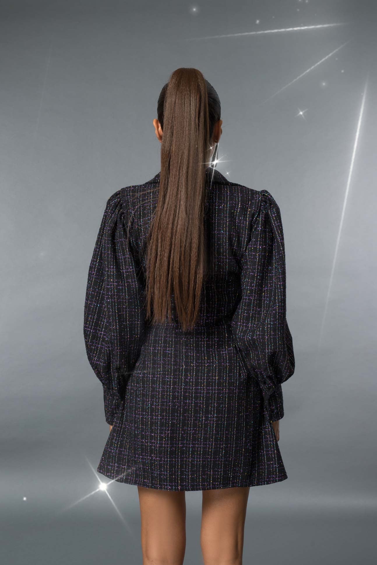 Long Sleeved Tweed Black Dress