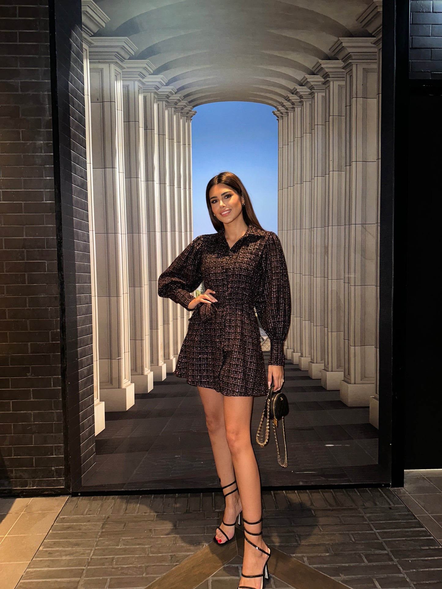 Long Sleeved Tweed Black Dress