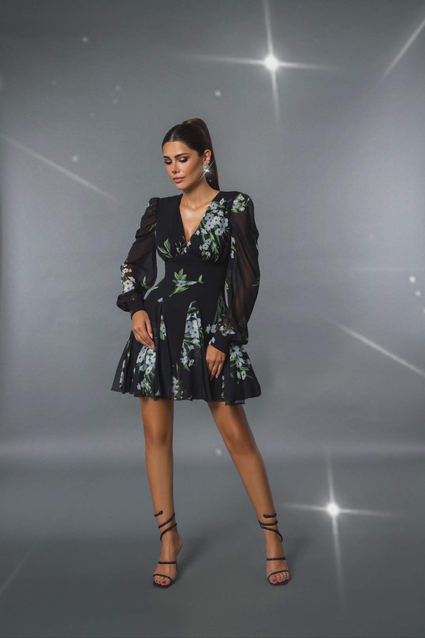 Fall Print Chiffon Black Dress