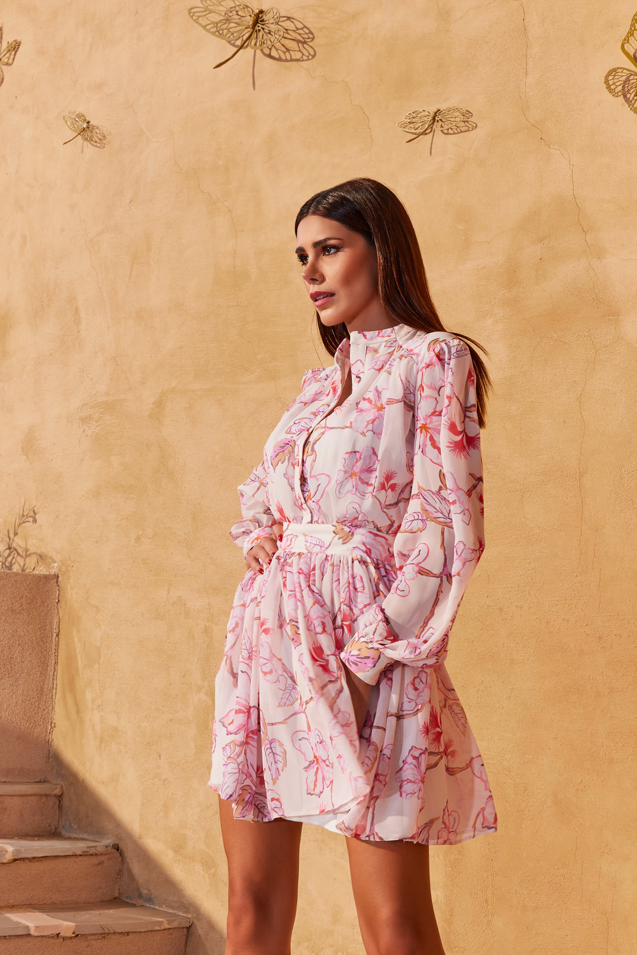 Chiffon Roze Bloemen Jurk