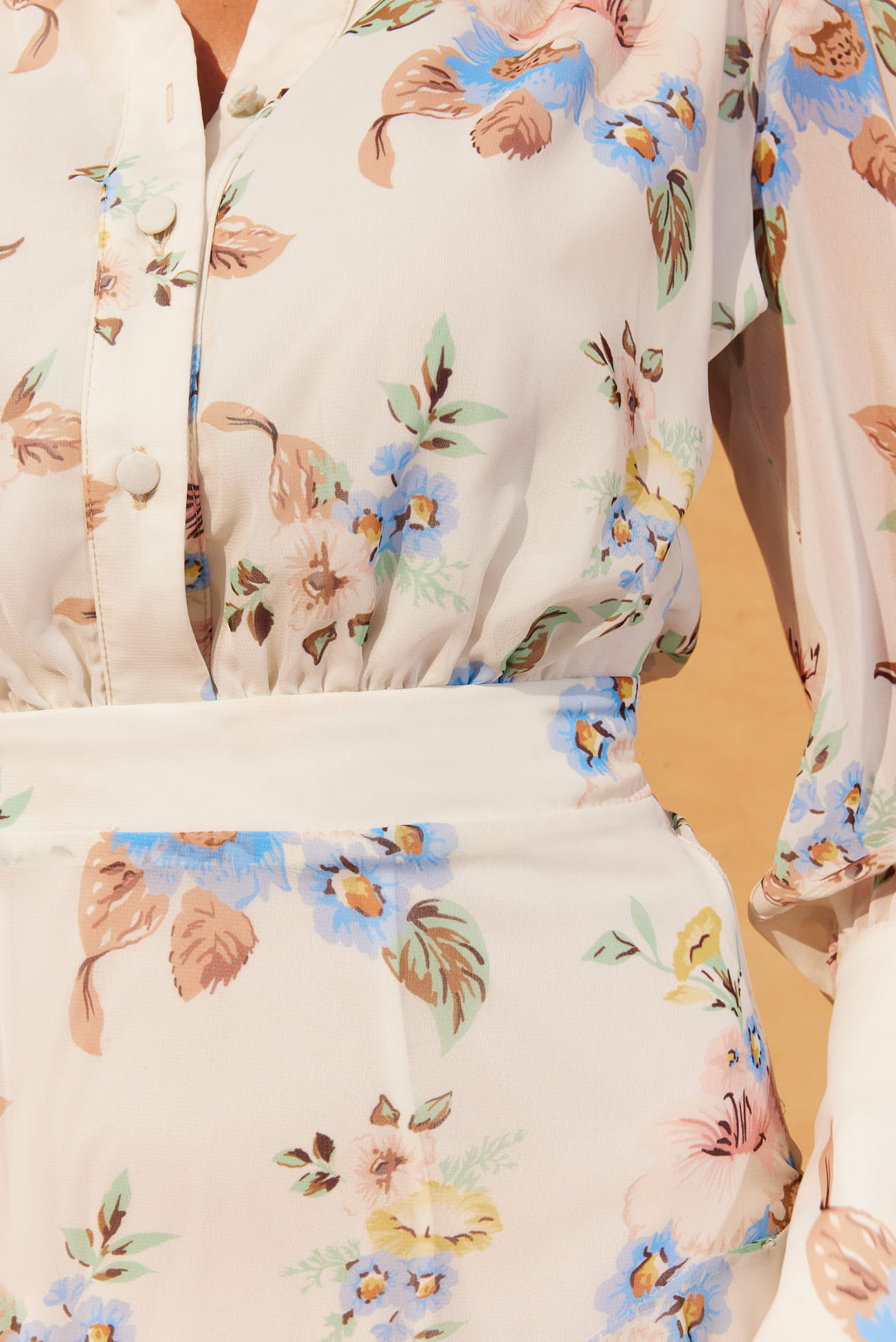 White Floral Chiffon Charm Notched Dress