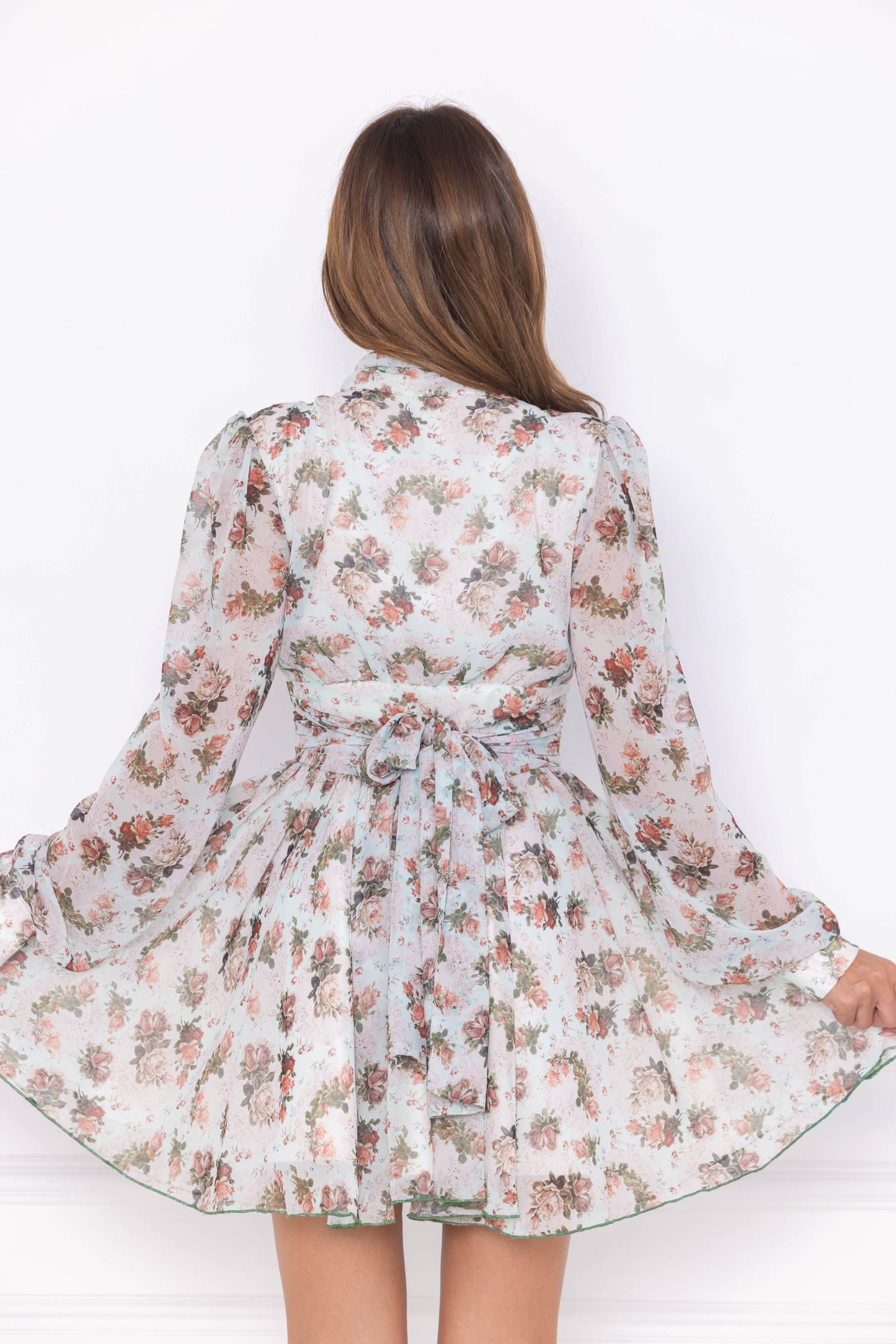 Long Sleeved Mint Chiffon Dress