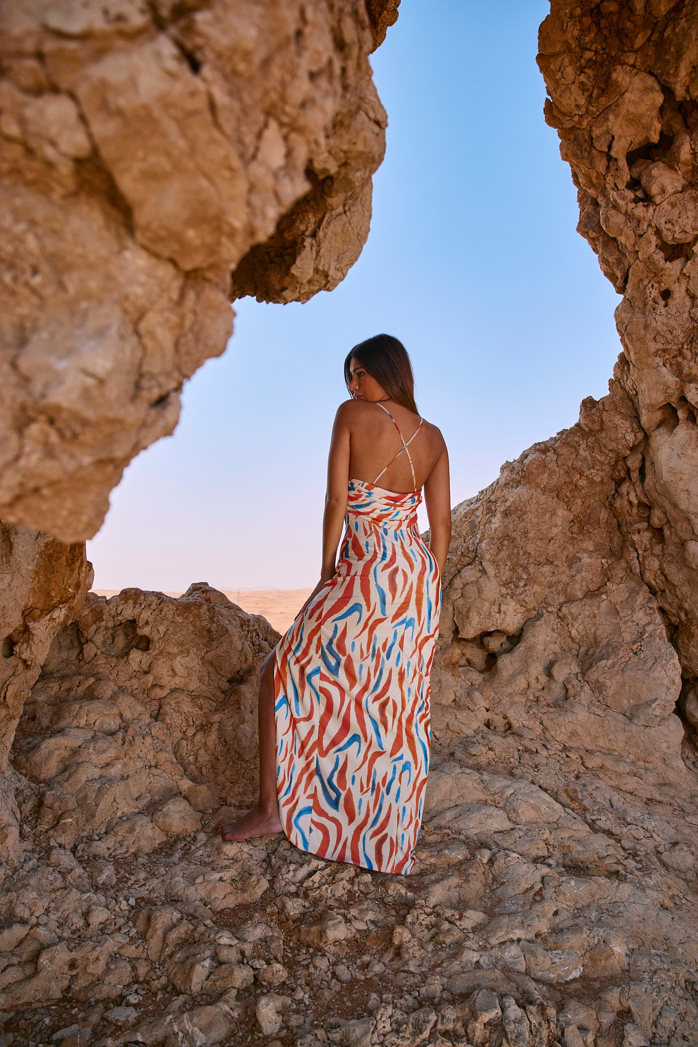 Striped Long Stretch White Dress