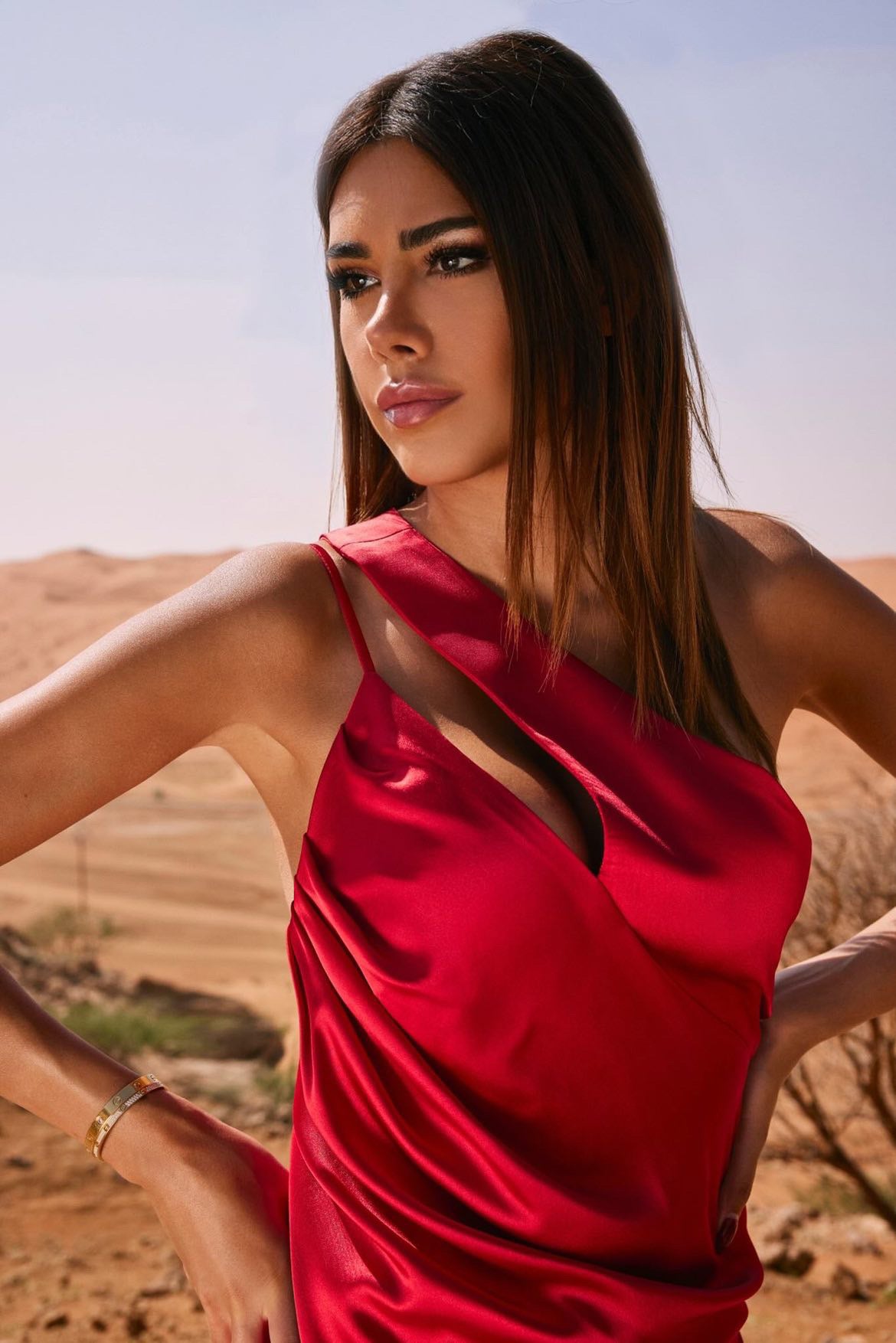 Red Satin Cut out Dress